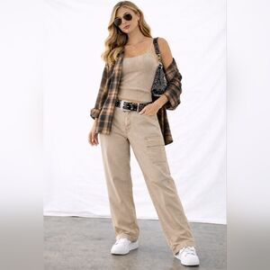 H&M Women's Tan Carpenter Pants Painter Cargo Y2K Baggy Comfortable - Size 6
